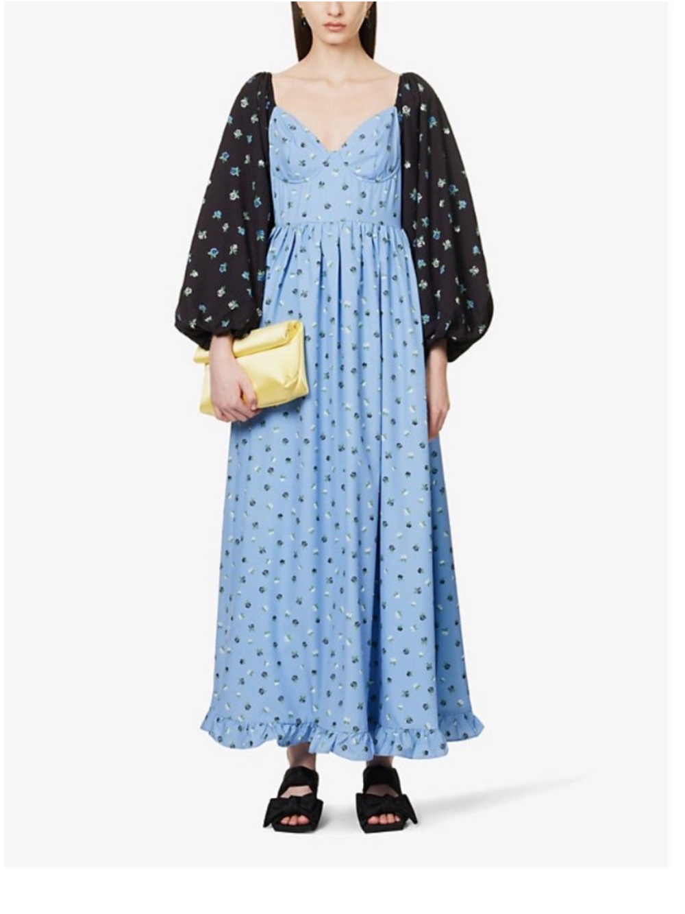Sister Jane Blue Floral Puff-Sleeve Maxi Dress sz Large 10 12